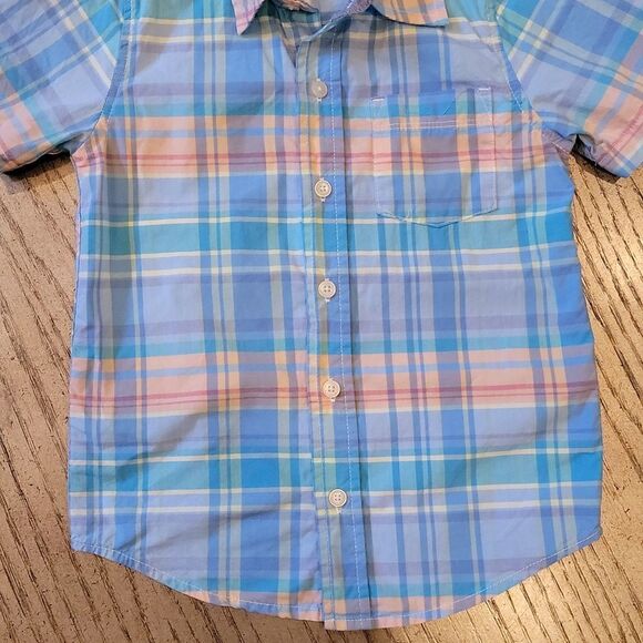 Oshkosh B'gosh size 6 plaid short sleeve button down shirt 💙🧡 - Picture 2 of 6